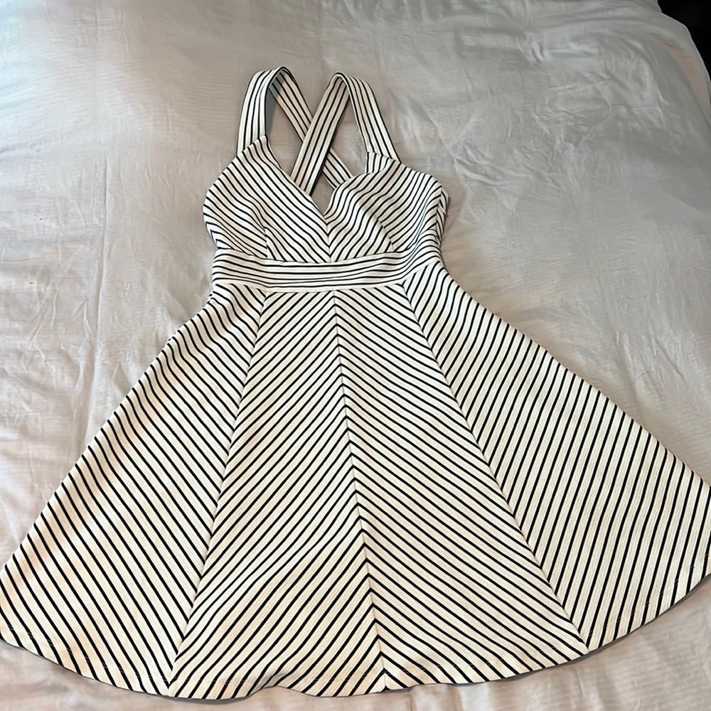 Adrianna Papell black and white stripe skater dress